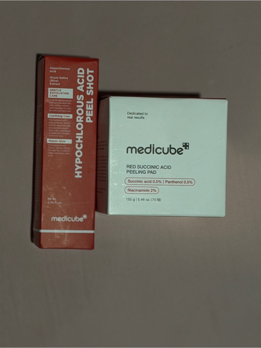 Medicube Red Succinic Acid Peeling Pad & Hypochlorous Acid Peel Shot - Red